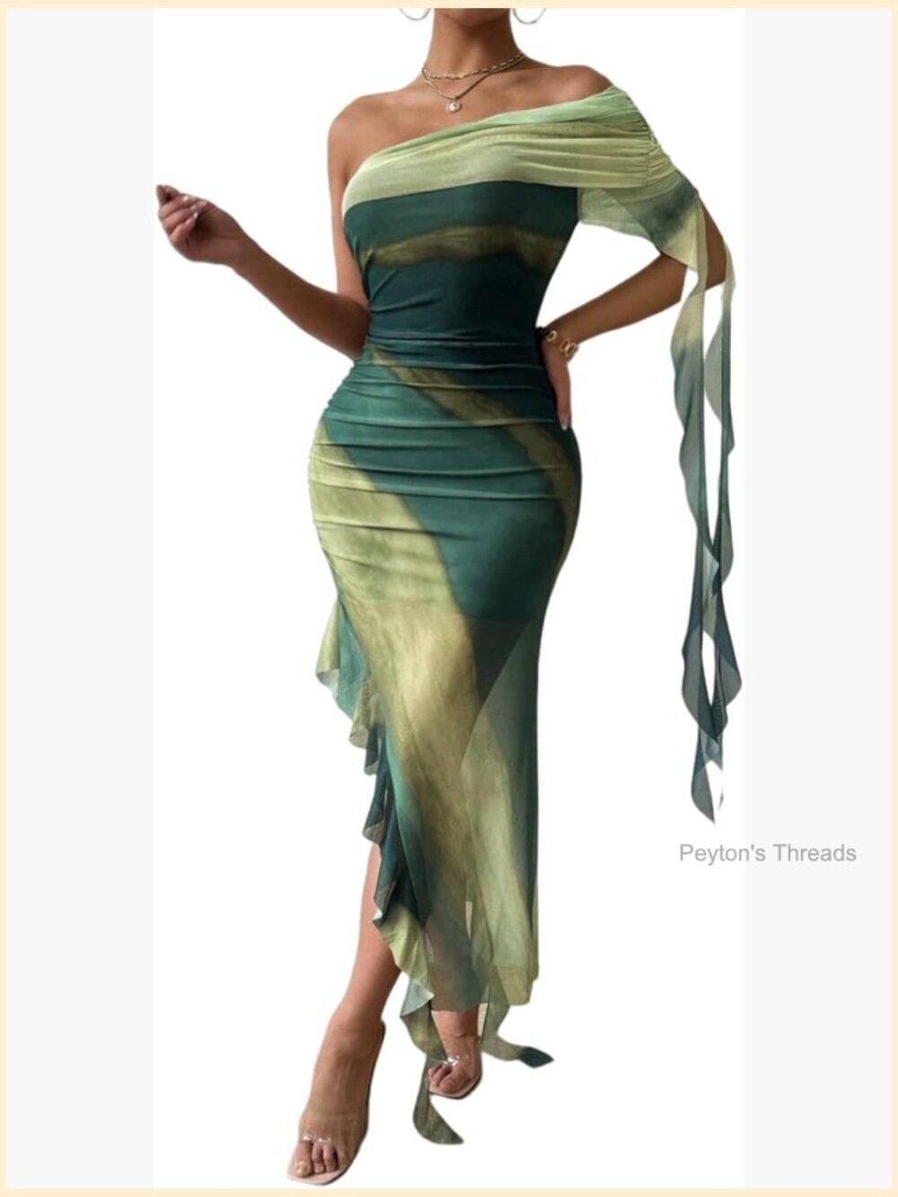 Sleeveless One Shoulder Bodycon Maxi Dress with High Split & Tassel